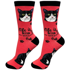 Cat Black/White Socks Unisex