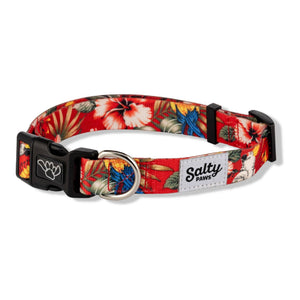 Hawaiian Dog Collar Red Floral Print Made with Repreve