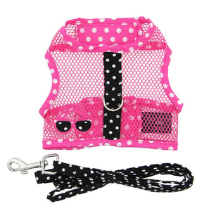 Cool Mesh Dog Harness & Lead - Sunglasses Pink Polka Dot