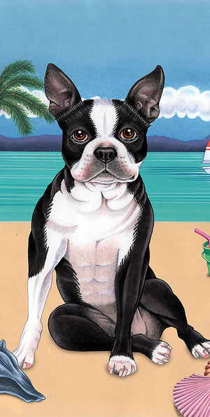 Boston Terrier Bath Beach Towel