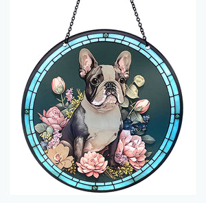French Bulldog with roses  Sun Catcher