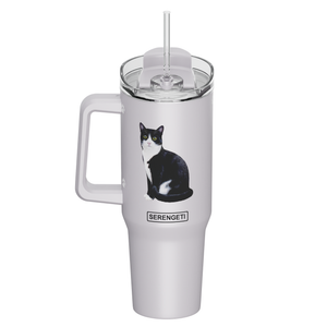 Black and White Cat 40 oz Tumbler with Handle and Straw Lid