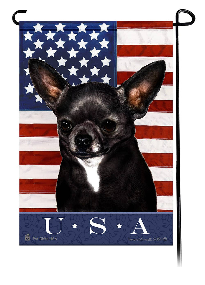 Chihuahua LH Black & White True Blue Garden Flag