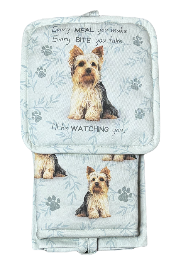 Yorkie, oven mitt set