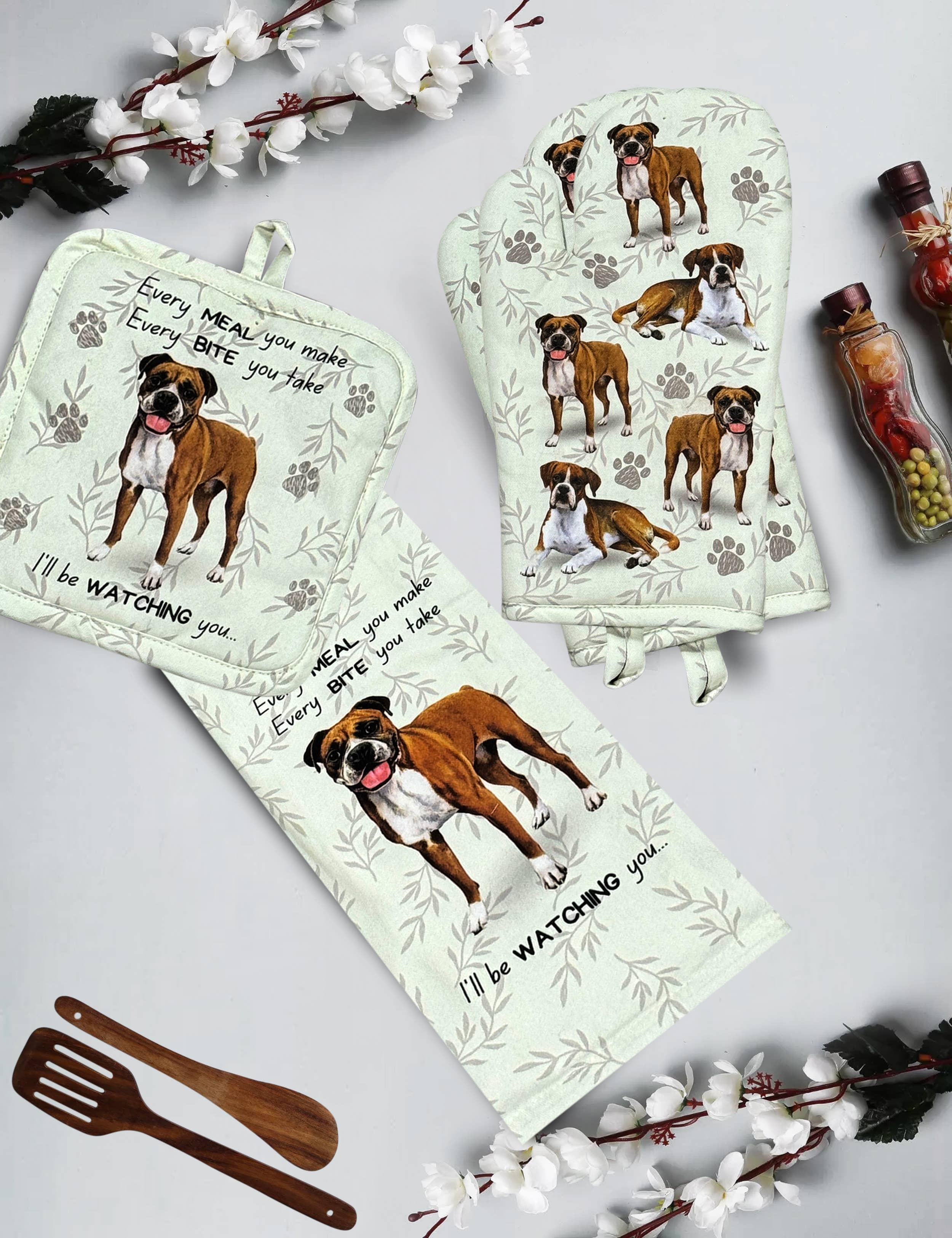 Boxer, oven mitt set