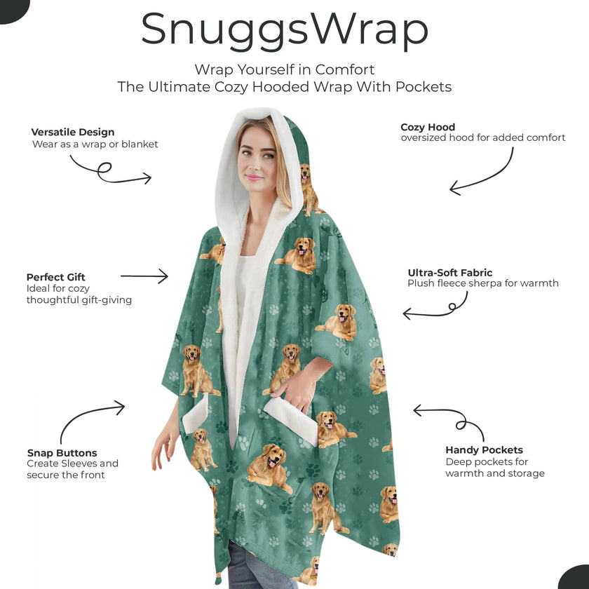 Golden Retriever Snugg Wraps with Hoodie – Ultra Soft Sherpa Fleece Wrap for Pet Lovers