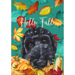 Labradoodle, Black (Hello Fall) Large Flag