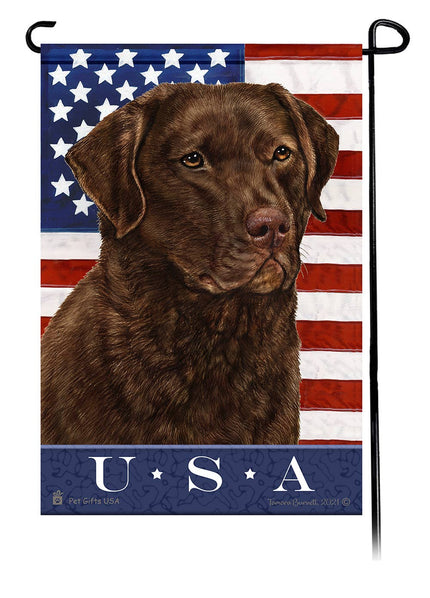 Chesapeake Bay Retriever Dark Brown Patriotic Garden Flag