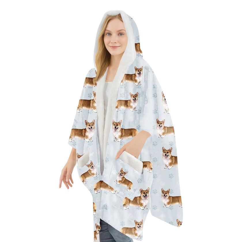 Welsh Corgi Snugg Wraps with Hoodie – Ultra Soft Sherpa Fleece Wrap for Pet Lovers