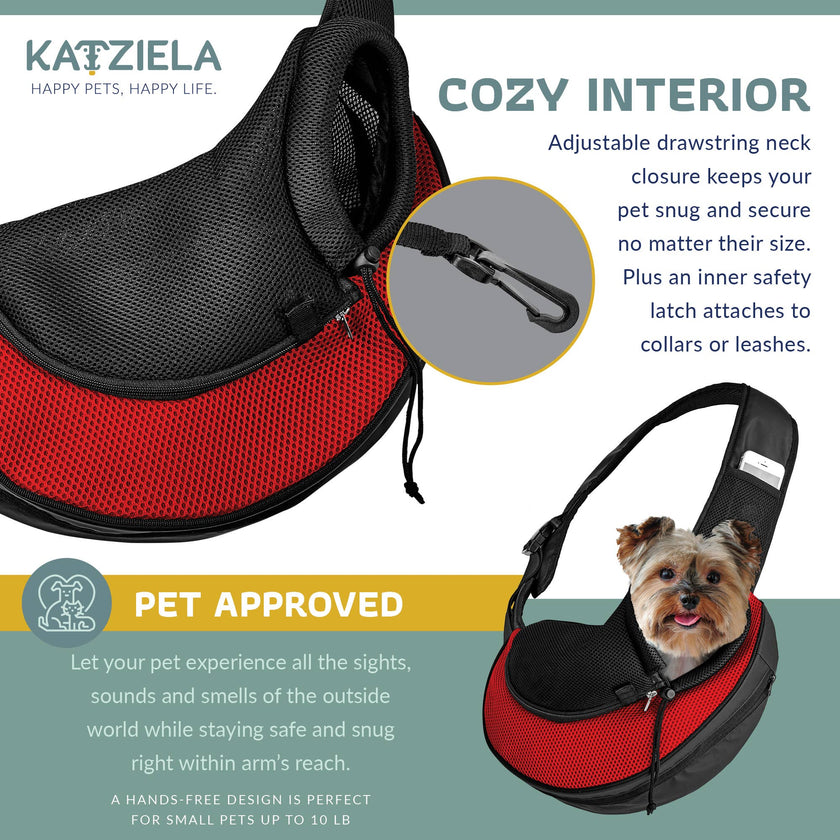 Pet Carrier Expandable Sling For Small Dogs And Cats Red