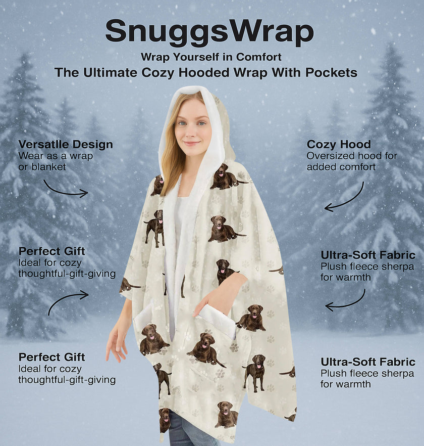 Labrador, Chocolate Snugg Wraps with Hoodie – Ultra Soft Sherpa Fleece Wrap for Pet Lovers