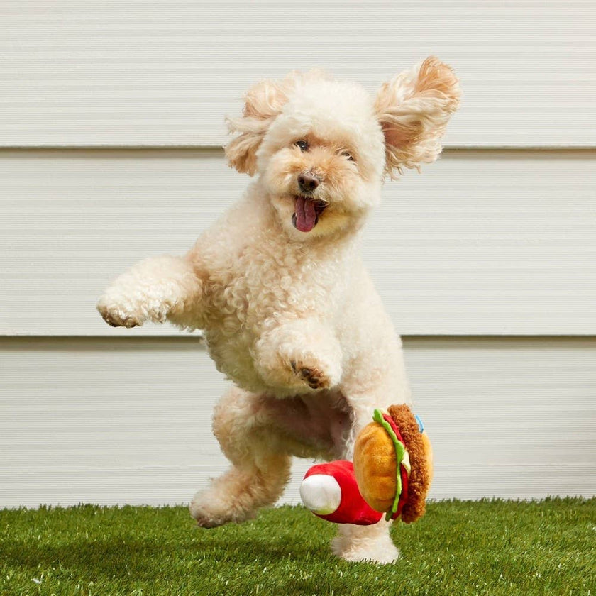 BARK Cookout Burger and Ketchup Plush Dog Toy