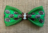 Brown Footballs on Green Burlap Velcro Collar Bow Tie for Cat and Dogs