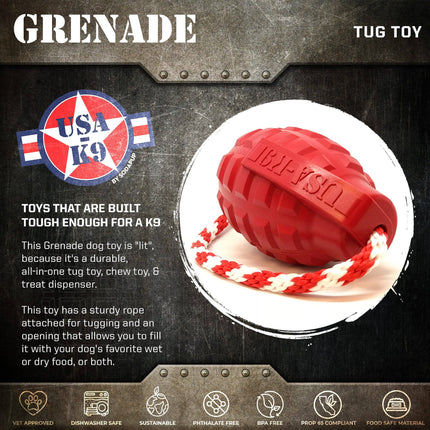 USA-K9 Grenade Rubber Dog Chew Toy K9 Handler Reward Dog Toy