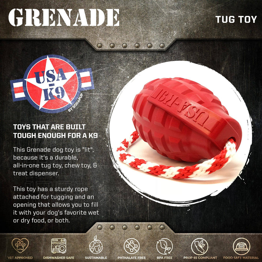 USA-K9 Grenade Rubber Dog Chew Toy K9 Handler Reward Dog Toy