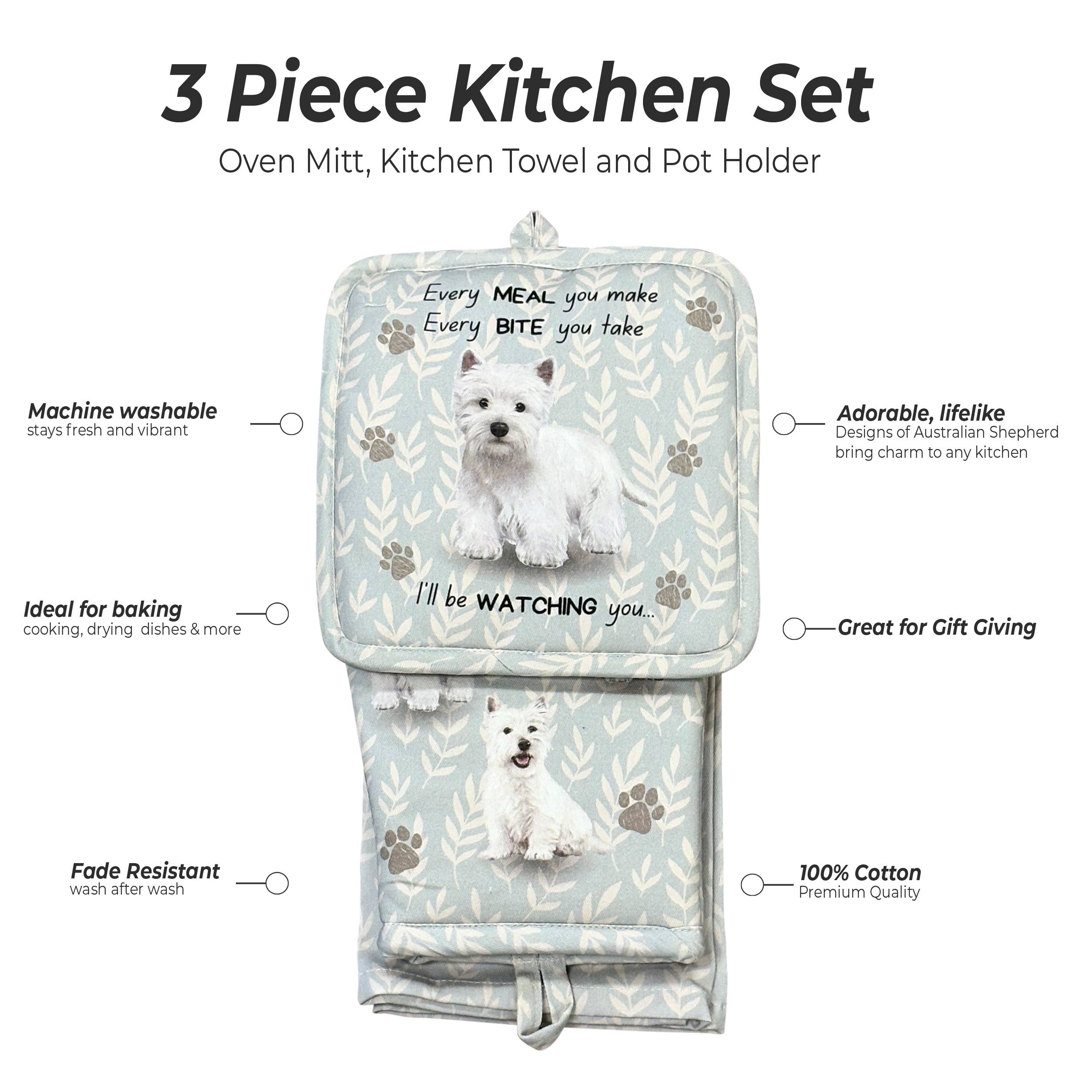Westie , oven mitt set