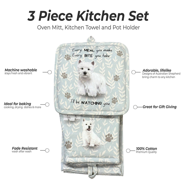 Westie , oven mitt set