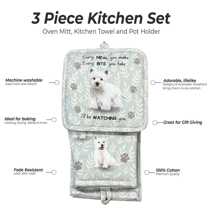 Westie , oven mitt set