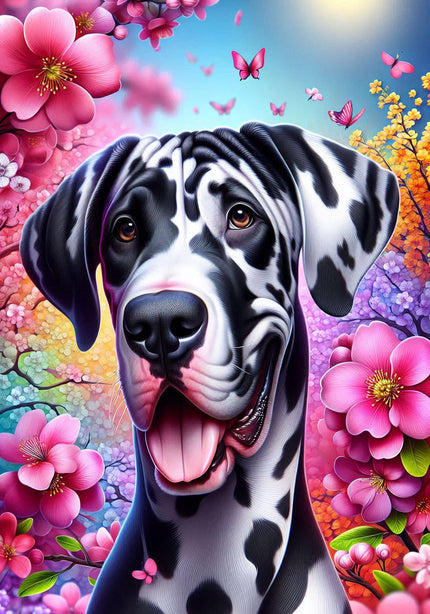 Great Dane Harlequin Uncropped Colorful Spring Large House Flag