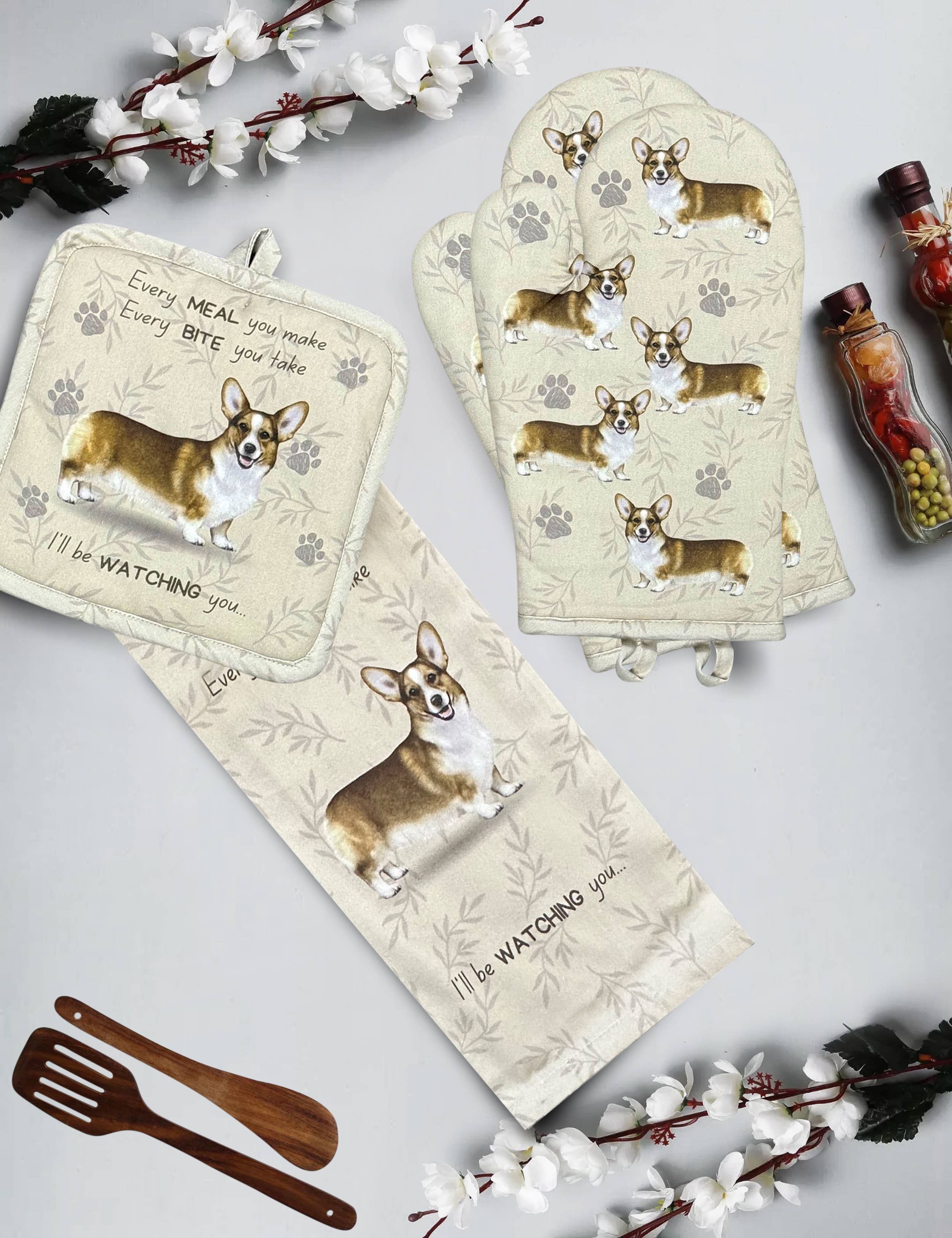Welsh Corgi, oven mitt set