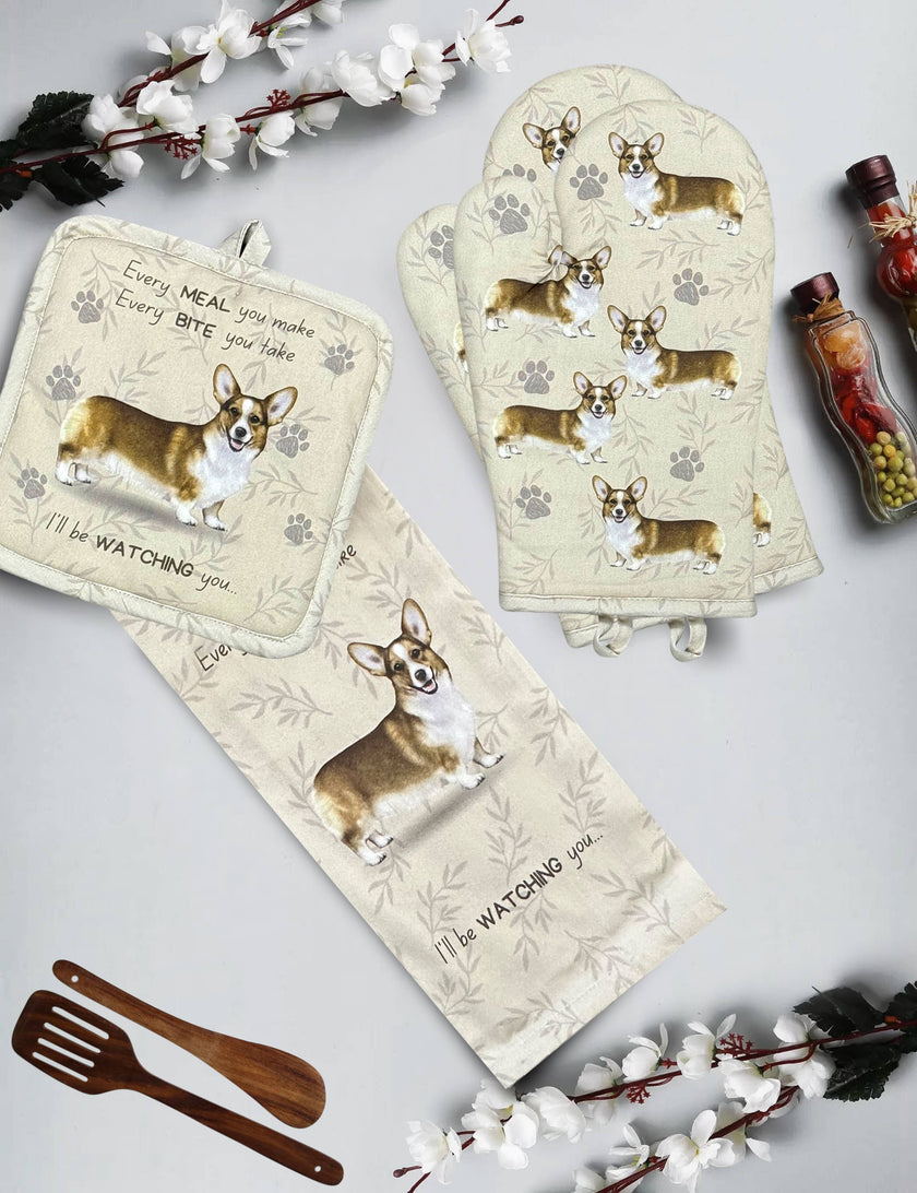 Welsh Corgi, oven mitt set
