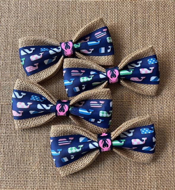 Preppy Coastal Whales Lobster Center Velcro Collar Bow Tie for Cat and Dogs