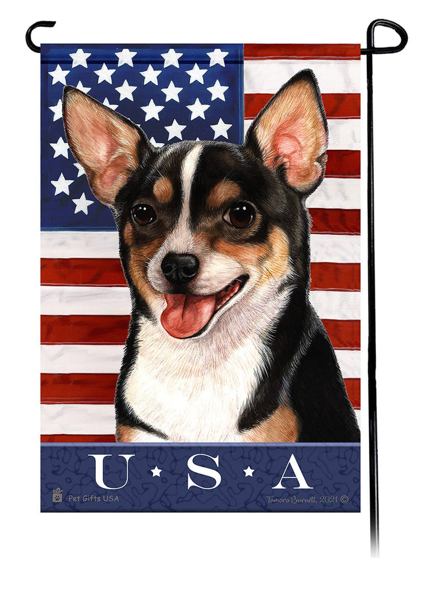Chihuahua LH Tri Color True Blue Garden Flag
