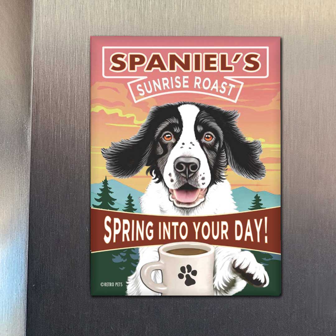 Springer Spaniel Design Black & White Fridge Magnet Set (4)
