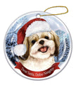 Shih-Tzu (Gold & White) Santa Hat Dog Christmas Ornament