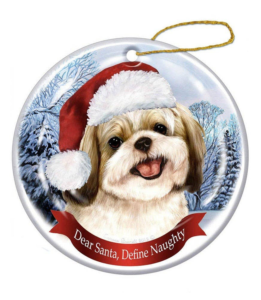 Shih-Tzu (Gold & White) Santa Hat Dog Christmas Ornament