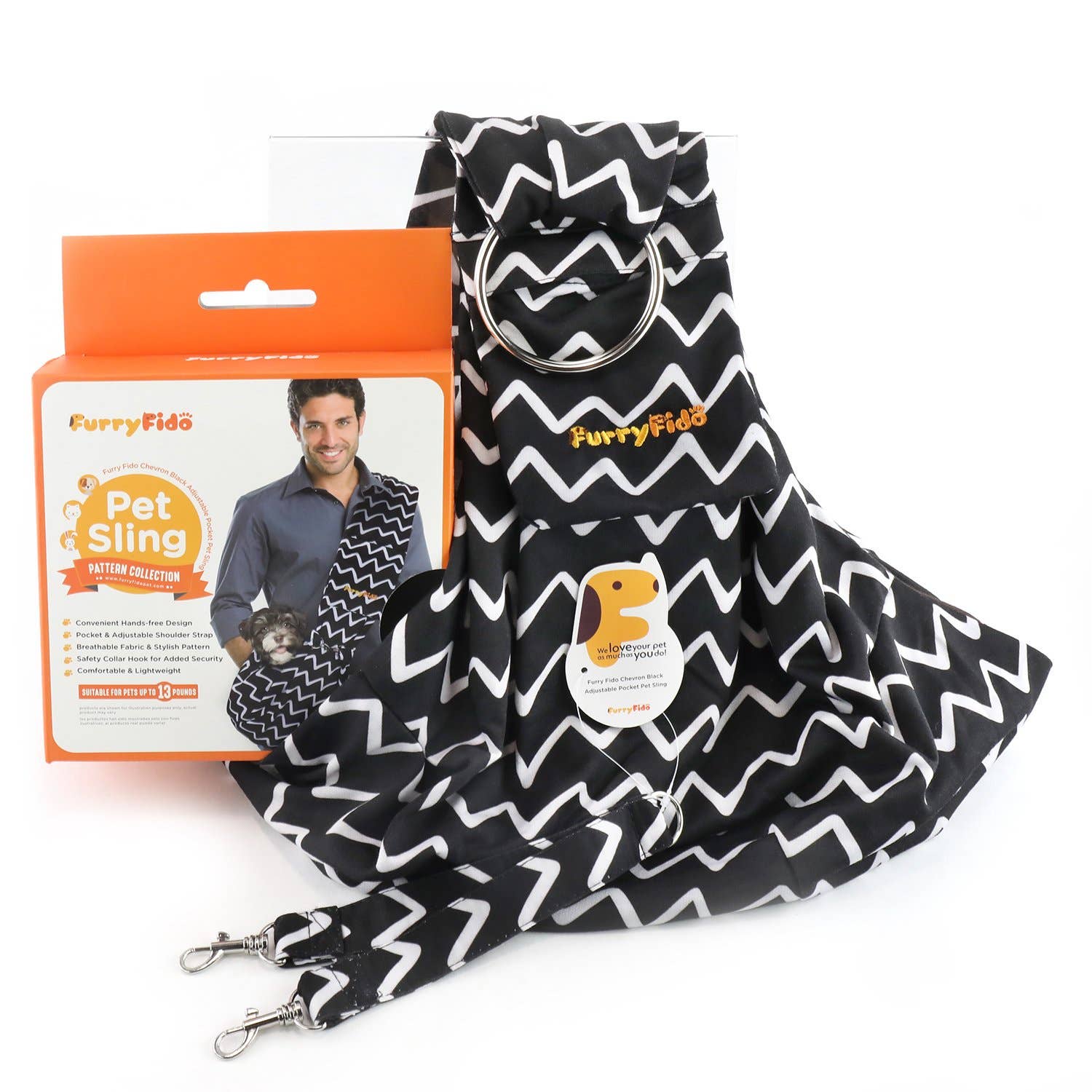 Furry Fido Chevron Black Adjustable Pocket Pet Sling