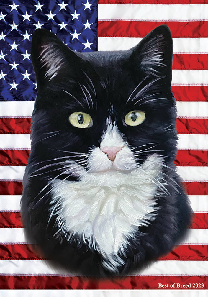 Tuxedo Cat Black/White All-American III Garden Flag