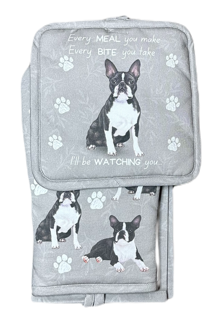 Boston Terrier, oven mitt set