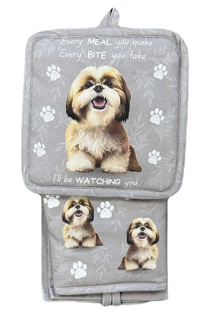 Shih Tzu Tan and White, oven mitt set