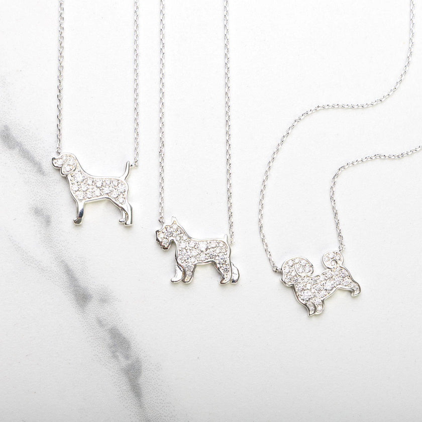 Silver CZ Pet Dog Necklace