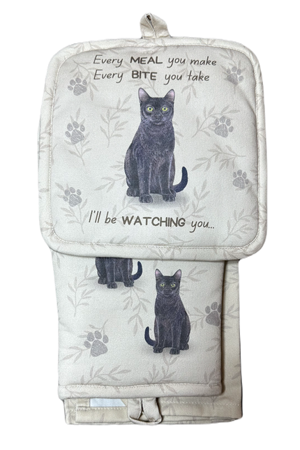 Black Cat, oven mitt set