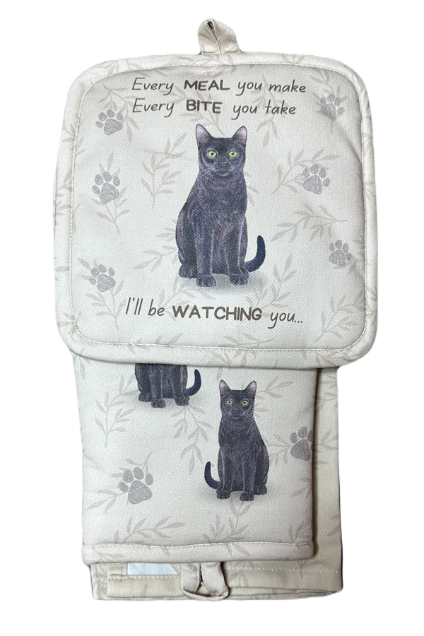 Black Cat, oven mitt set