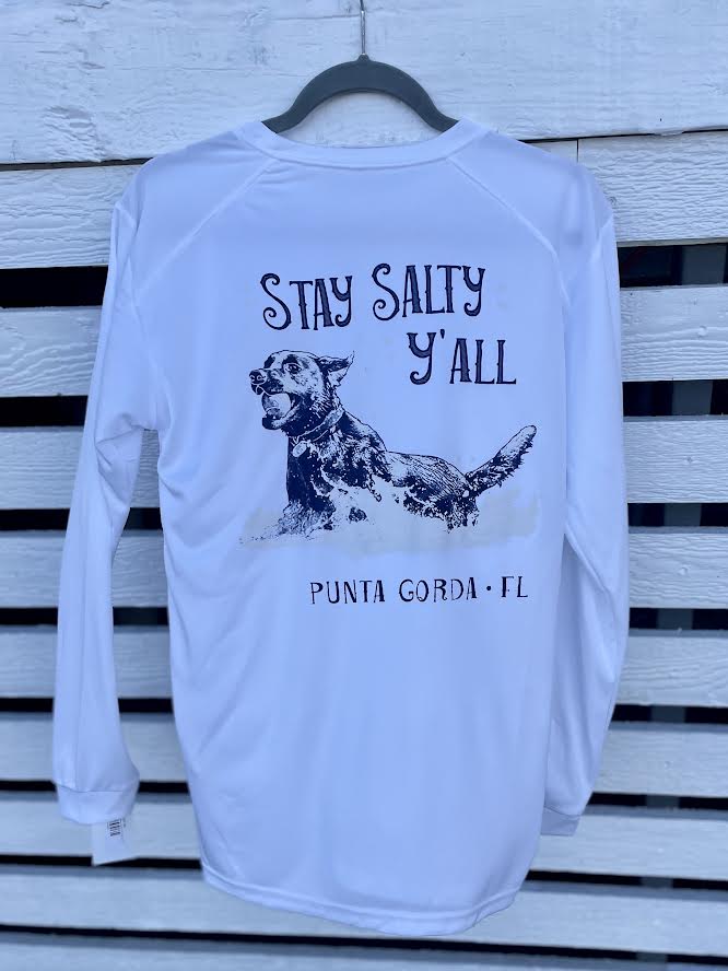 Stay Salty Dog Salty Paws White UPF Fishing Shirt