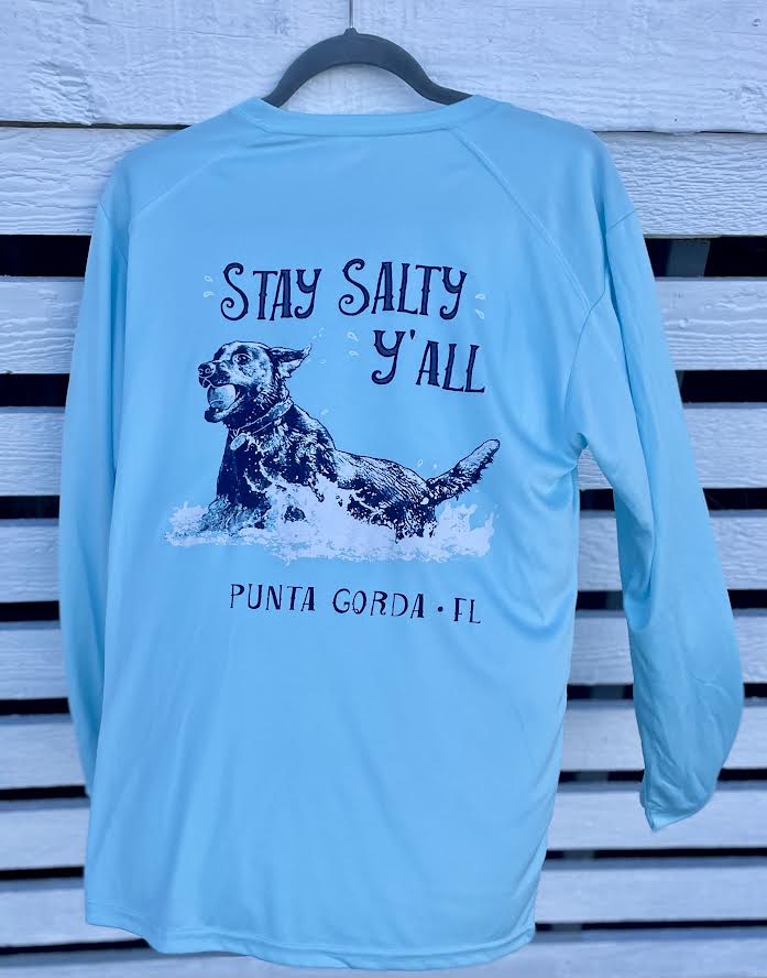 Stay Salty Dog Salty Paws Aqua UPF Fishing Shirt