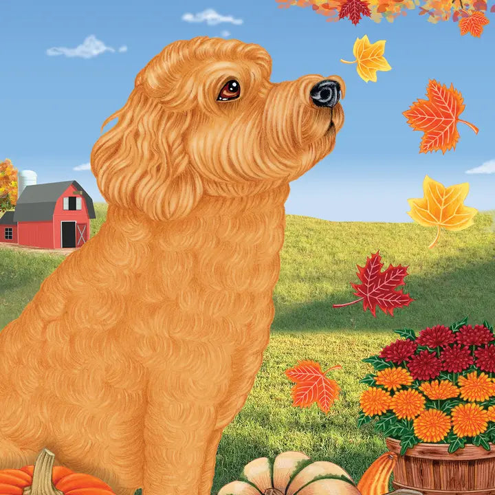 Labradoodle, Red Garden Flag (Fall)