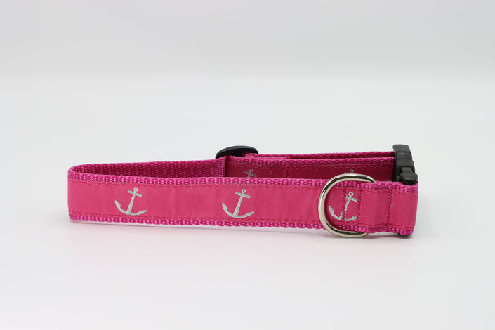 Pink Anchor Side Release Buckle Clip Dog Collar