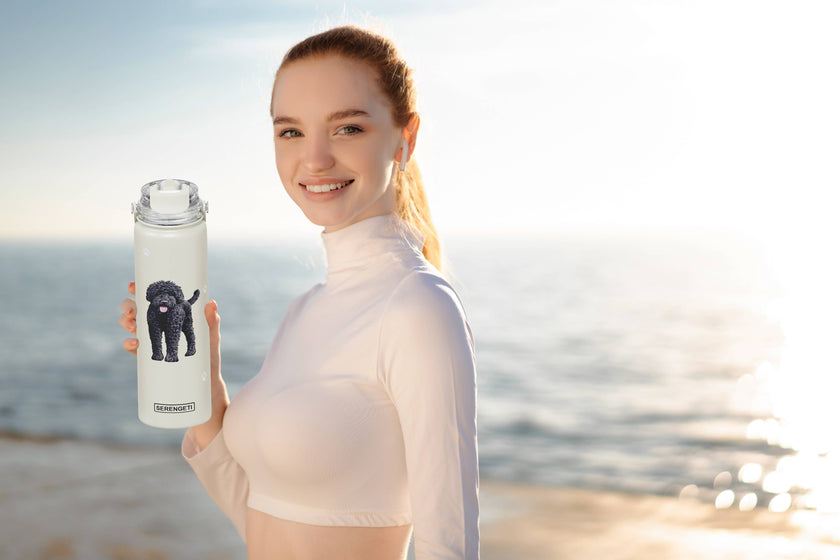 Labradoodle, Black Stainless Steel Water Bottle 24 Oz. Serengeti