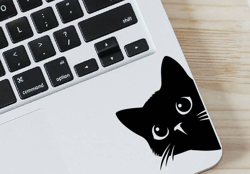 Peeking Cat Vinyl Laptop Sticker Black