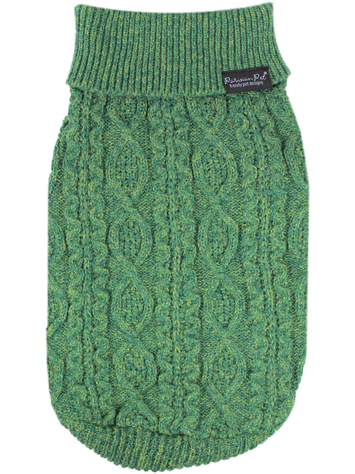 Cable Knit Dog or Cat Pet Sweater, Green