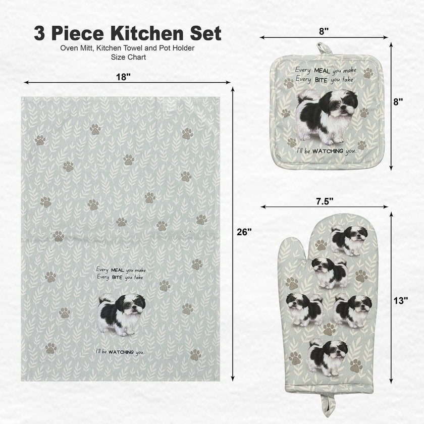 Shih TzuBlack and White, oven mitt set