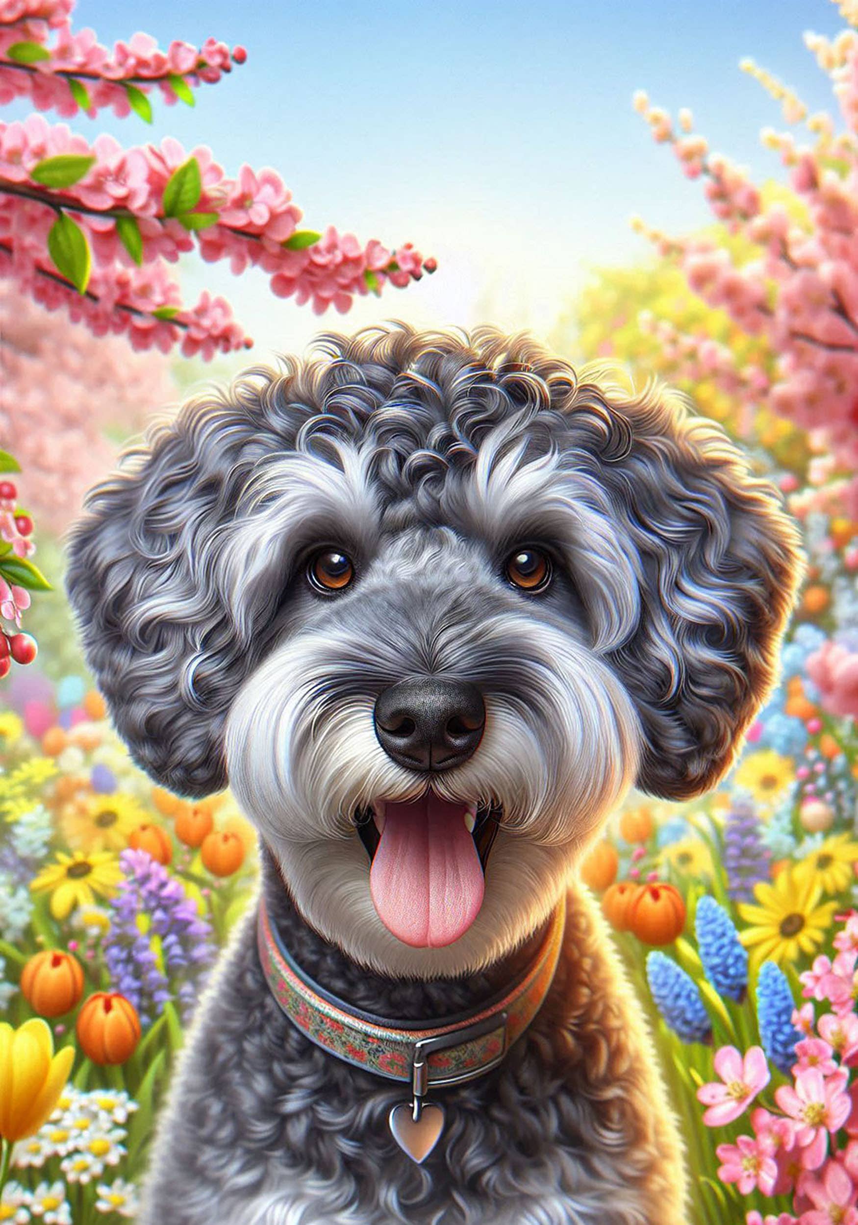 Schnoodle Grey Colorful Floral Large House Flag