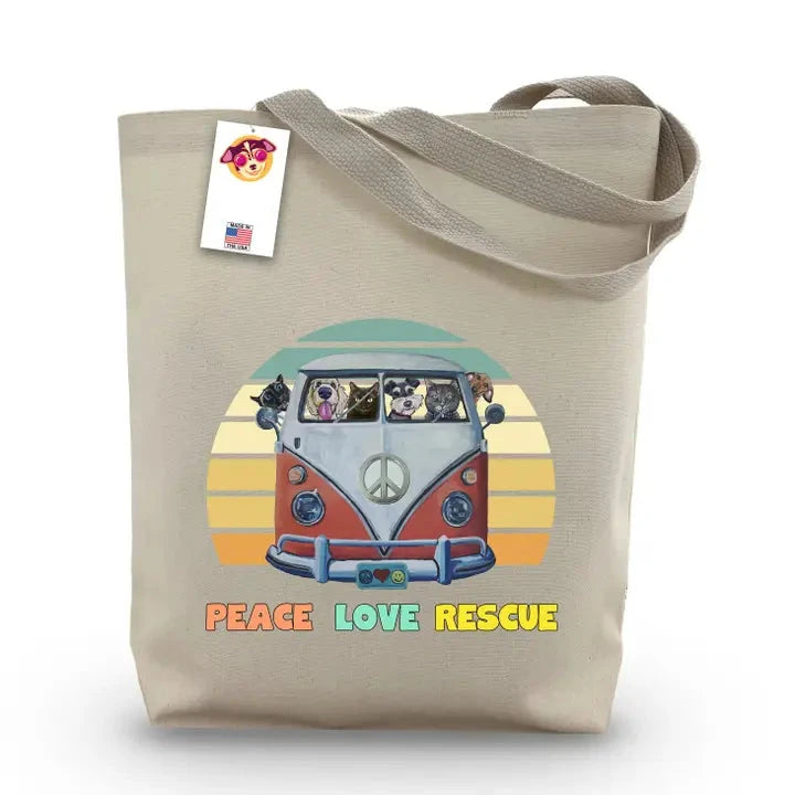 Peace, Love, Rescue Shopping Bag, Dog Tote Bag