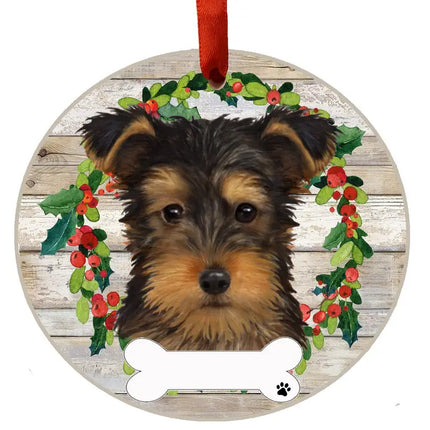 Yorkie Ceramic Wreath Ornament (Puppy Cut)