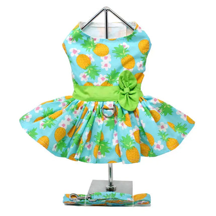 Pineapple Luau Dog Harness Dress w/ Matching Leash