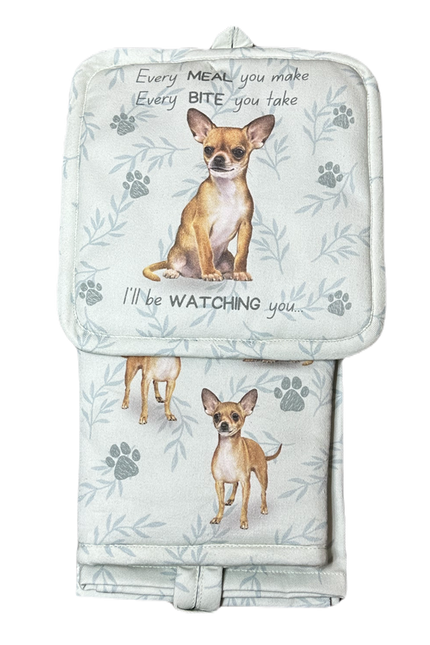 Chihuahua, tan, oven mitt set